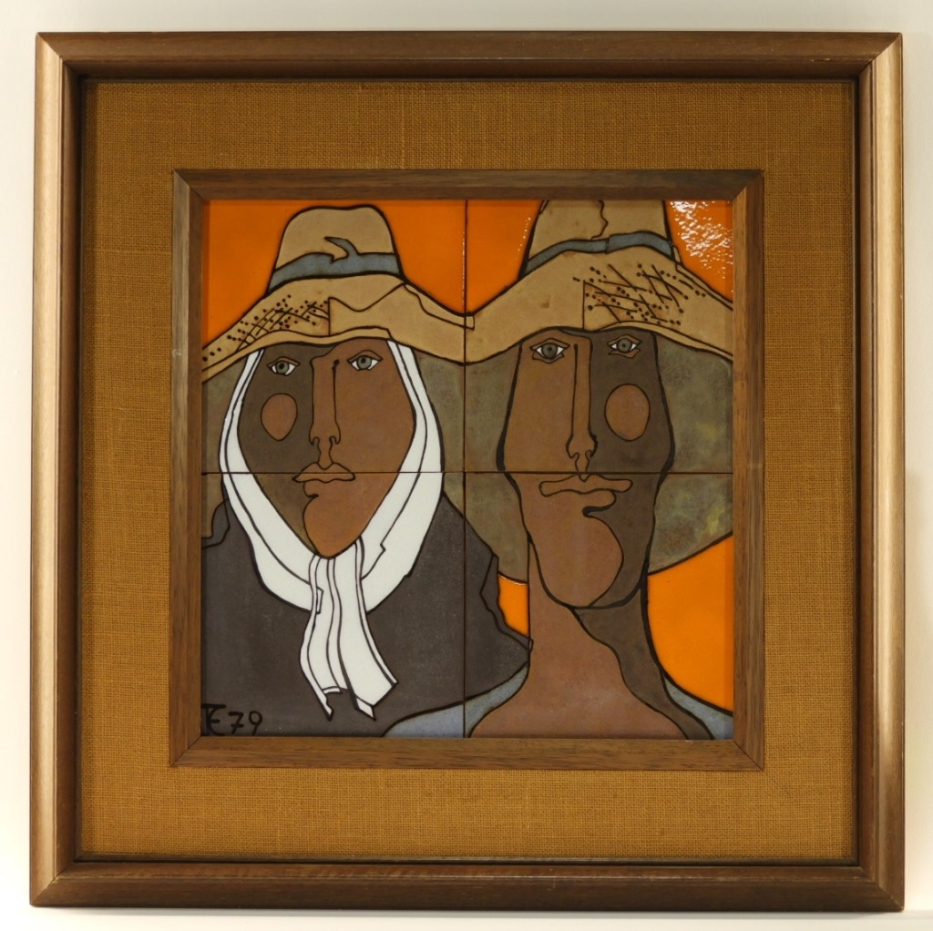 Appraisal: MEXICAN MODERNIST FIGURATIVE CERAMIC PORTRAIT TILE United States Dated Social