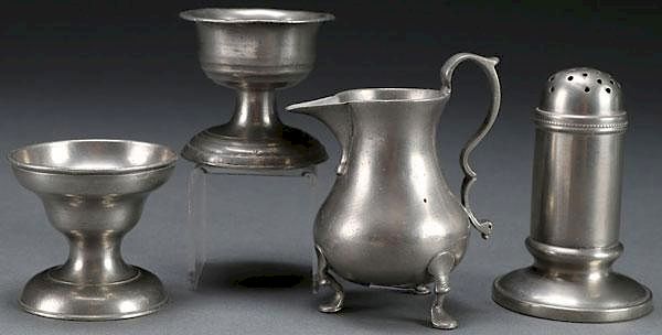 Appraisal: PC AMERICAN AND GEORGIAN PEWTER A FOUR PIECE EARLY AMERICAN