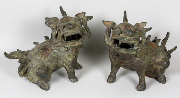 Appraisal: th th Century Chinese bronze lions h x l x