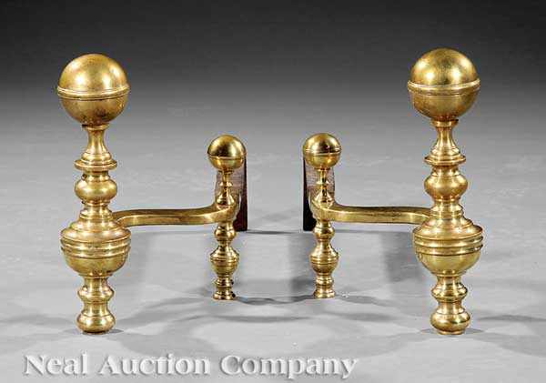 Appraisal: A Pair of American Classical Andirons early th c stamped