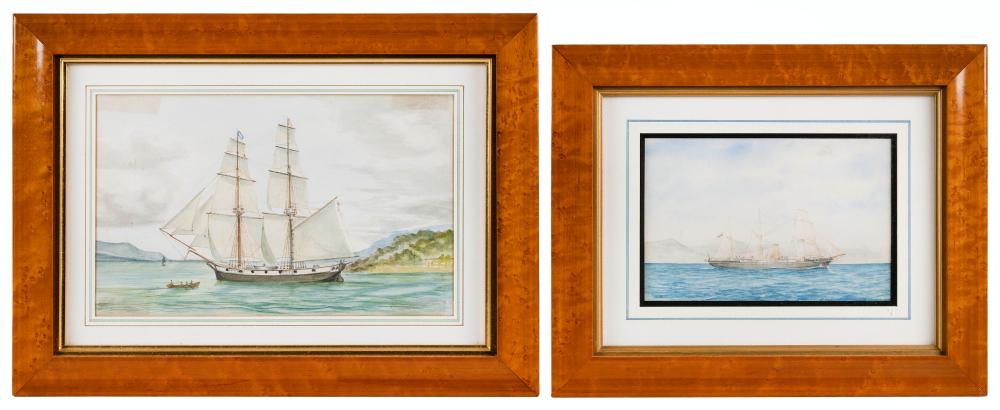 Appraisal: TWO SHIP PORTRAIT WATERCOLORS TH CENTURY FRAMED X AND X