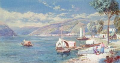 Appraisal: CHARLES ROWBOTHAM exh - Italian Lake Scene with Boats Figures