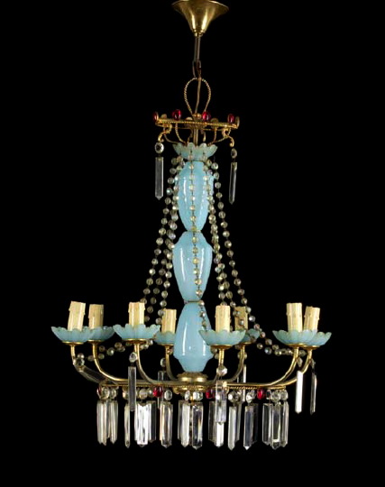 Appraisal: Elegant and Unusual Continental Gilt-Brass and Aqua Opaline Glass Elliptical