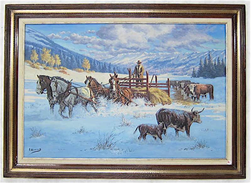 Appraisal: ANDREW BERRICK OIL ON CANVAS Nevada th century Horse-drawn hay