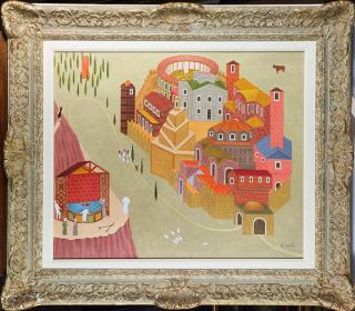 Appraisal: Painting Barry Castle Barry Castle British - Village Scene with