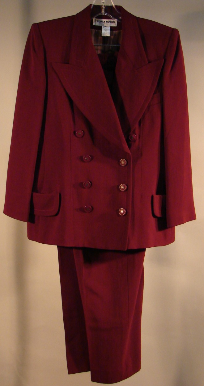 Appraisal: SONIA RYKIEL WOOL Viscose Double Breasted Pants Suit Cranberry Size