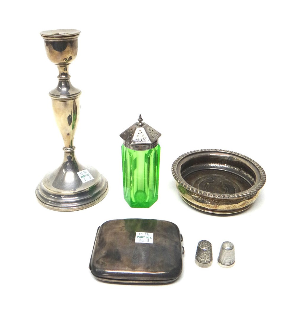 Appraisal: Silver and silver mounted wares comprising a candlestick on a