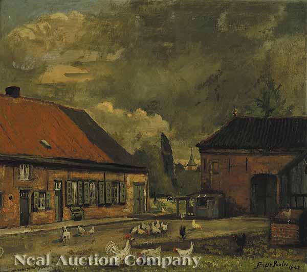 Appraisal: Frans de Pooter Belgian - In the Barnyard oil on