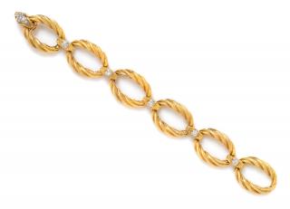 Appraisal: An Karat Yellow Gold Platinum and Diamond Link Bracelet French