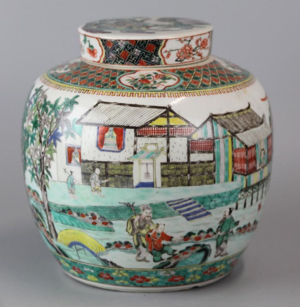 Appraisal: Chinese porcelain cover jar possibly th c jar decorated with