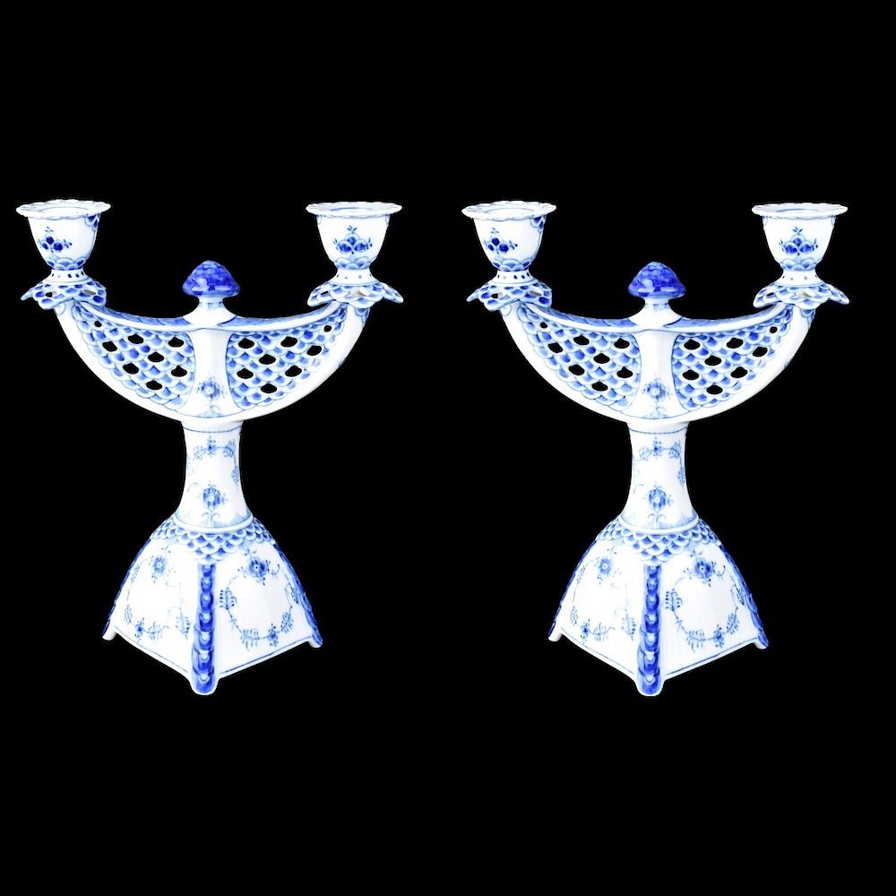 Appraisal: Royal Copenhagen Candelabra Pair of Royal Copenhagen Blue Fluted Full