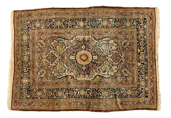 Appraisal: PERSIAN SILK RUG ca - with seven stepped borders of