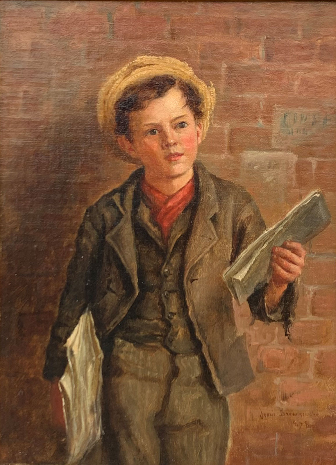 Appraisal: BROWNSCOMBE Jennie American - ''Newsboy'' Oil Canvas '' x ''