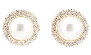 Appraisal: Ladies k Yellow Gold Pearl Diamond Earrings Pair of ladies