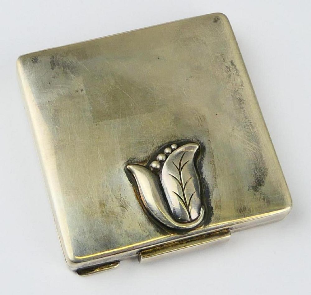 Appraisal: GEORG JENSEN MODERNIST STERLING BLOSSOM COMPACT A vintage Georg Jensen