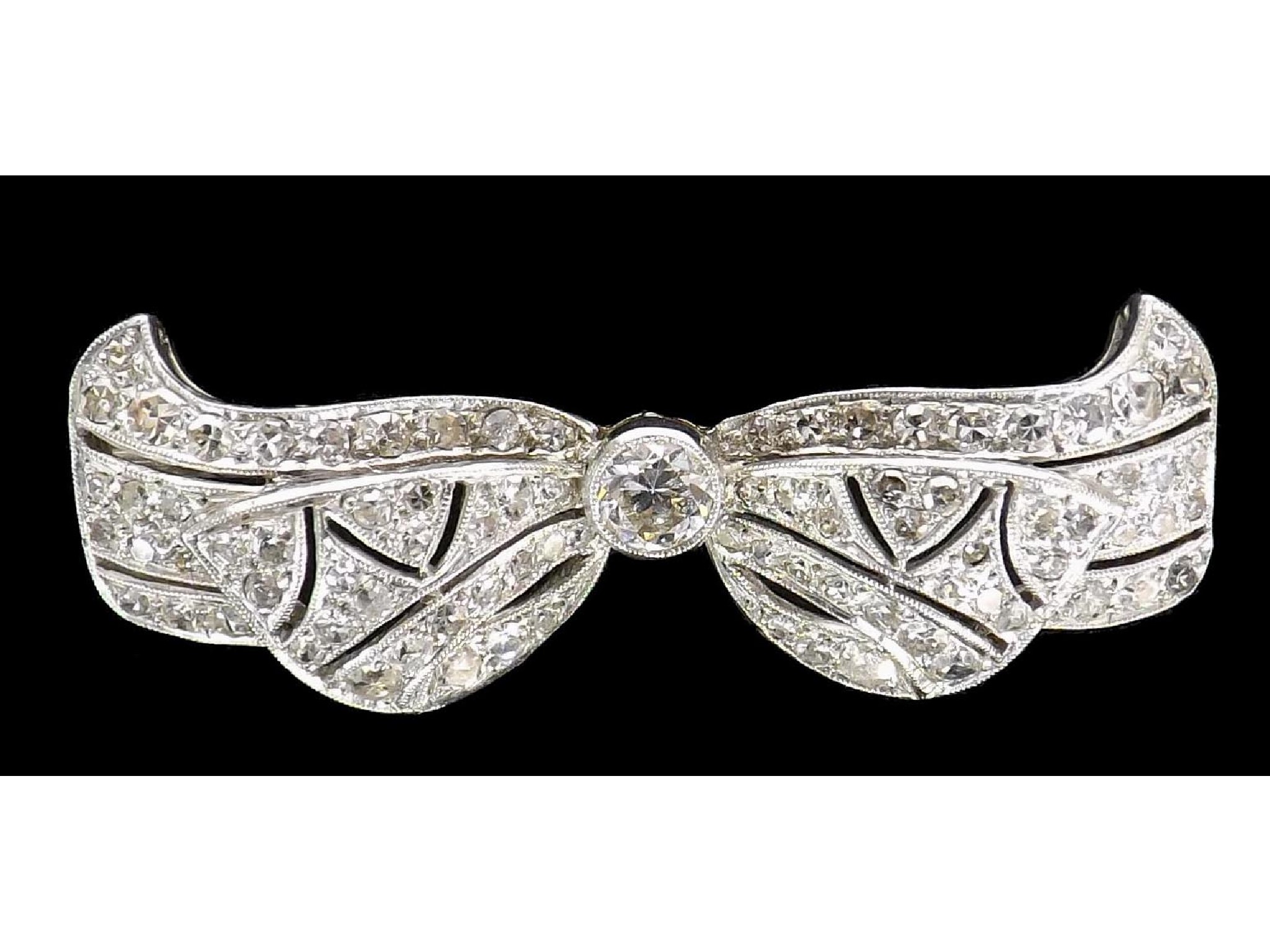 Appraisal: Attractive diamond bow brooch with round old-cut diamonds in a