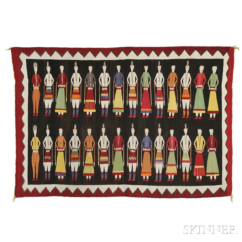 Appraisal: Large Navajo Yei Weaving featuring twenty-eight multicolored dancers on a