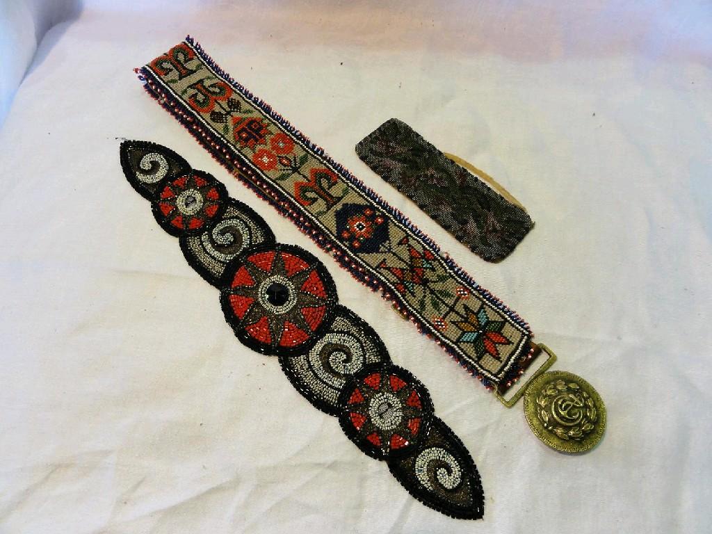 Appraisal: A small collection of beadwork including a belt with a