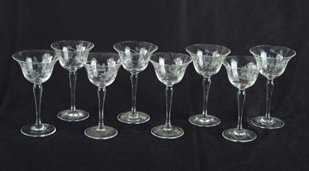 Appraisal: SET OF EIGHT CUT CRYSTAL SHERRY GLASSES Unsigned Wheel cut