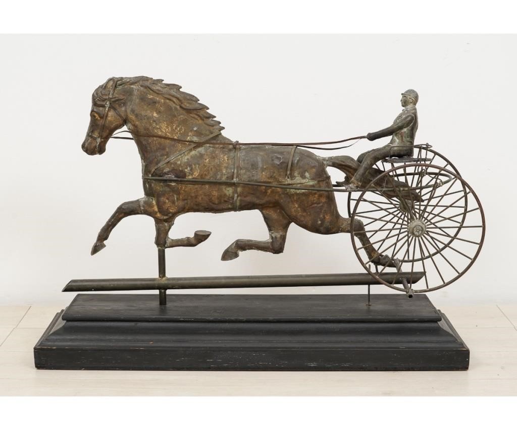 Appraisal: Rare large horse and sulky weathervane of molded copper circa