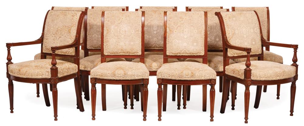 Appraisal: Group of Twelve Directoire-Style Walnut Dining Chairs incl two armchairs