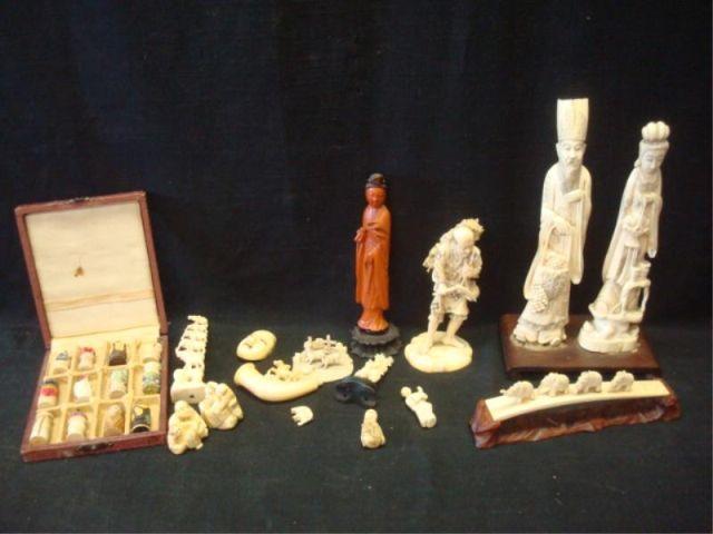 Appraisal: Lot of Assorted Ivories Figures Netsukes a boxed lot of