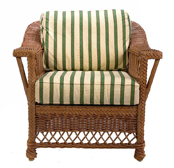 Appraisal: A group of wicker furniture comprising two tables a settee