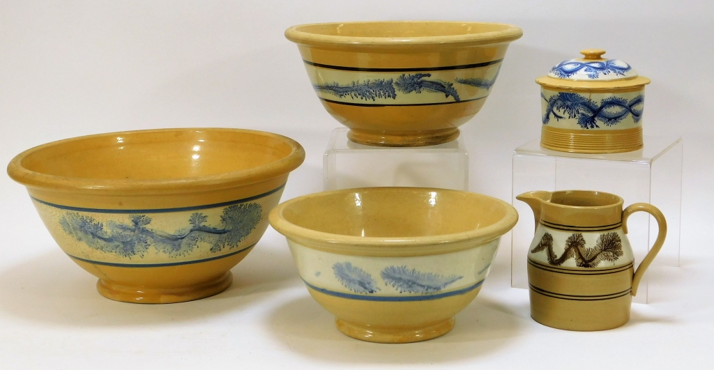 Appraisal: PC ANTIQUE SEAWEED MOCHA YELLOWWARE GROUP United States Late th-Early