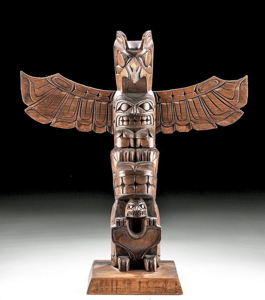 Appraisal: th C Coastal Salish Wood Totem Pole by David Louis