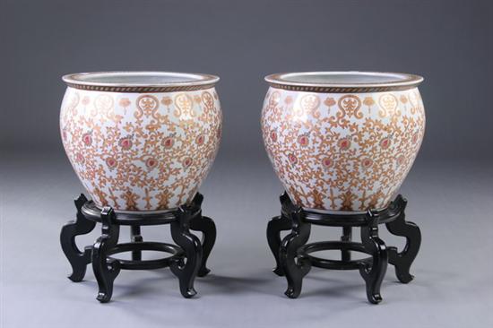 Appraisal: PAIR CHINESE IRON RED AND GILT PORCELAIN FISH BOWLS th