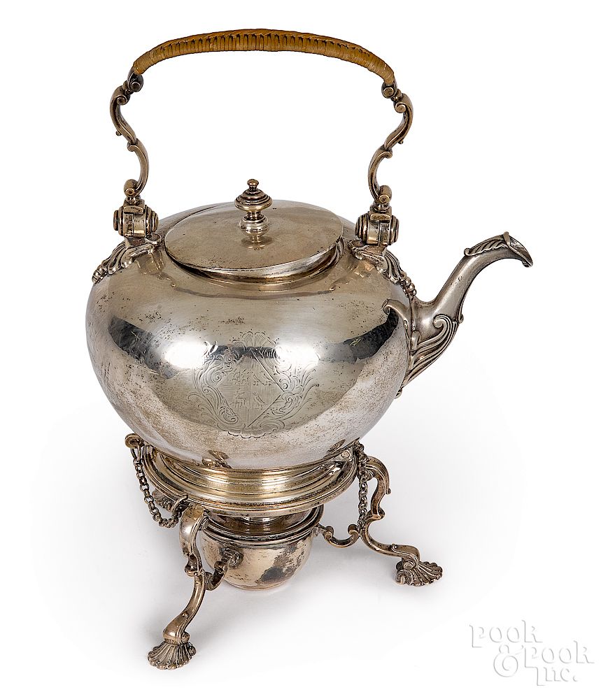 Appraisal: Georgian silver kettle on stand - Georgian silver kettle on