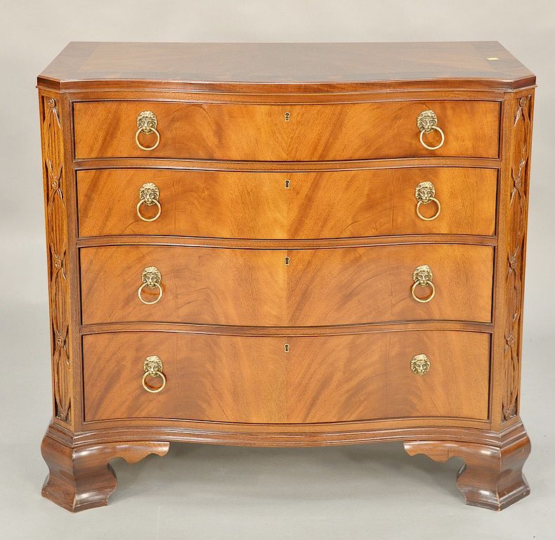 Appraisal: Hickory Chair Co custom mahogany serpentine Chippendale style chest ht