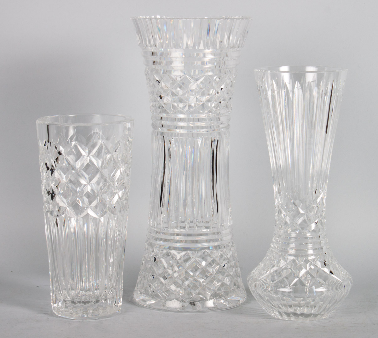 Appraisal: Three Waterford crystal vases to in H