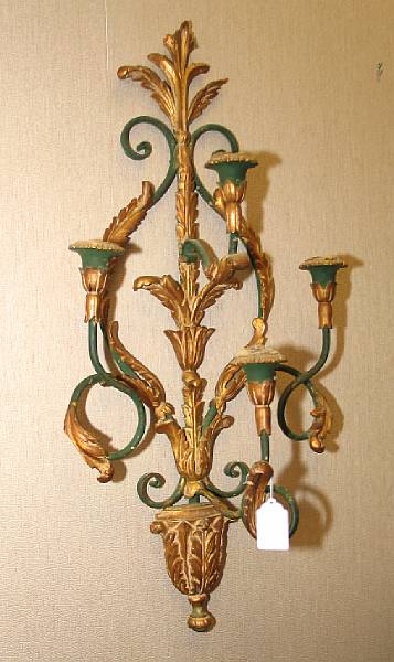 Appraisal: A pair of Neoclassical style polychrome and giltwood and t