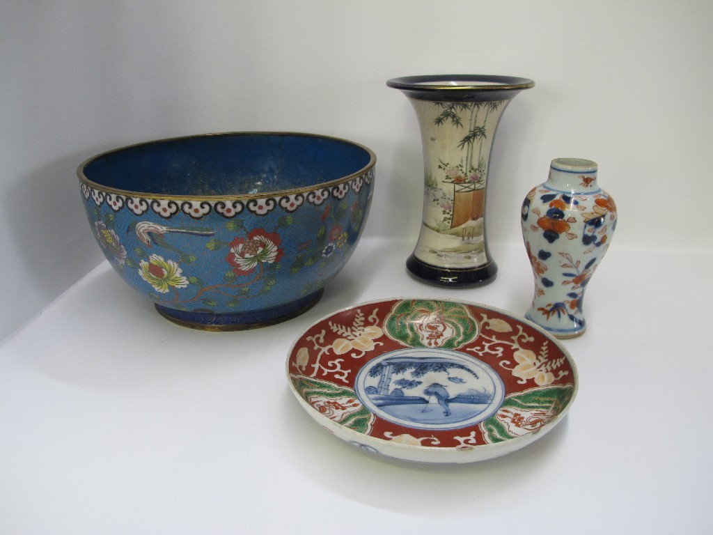 Appraisal: Cloisonne bowl Imari plate Satsuma vase and another vase