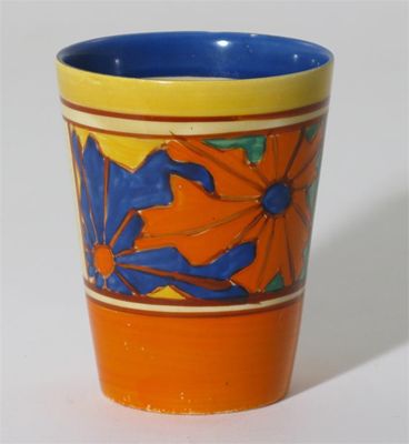 Appraisal: Umbrellas' a Fantasque Bizarre beaker painted in colours inside orange