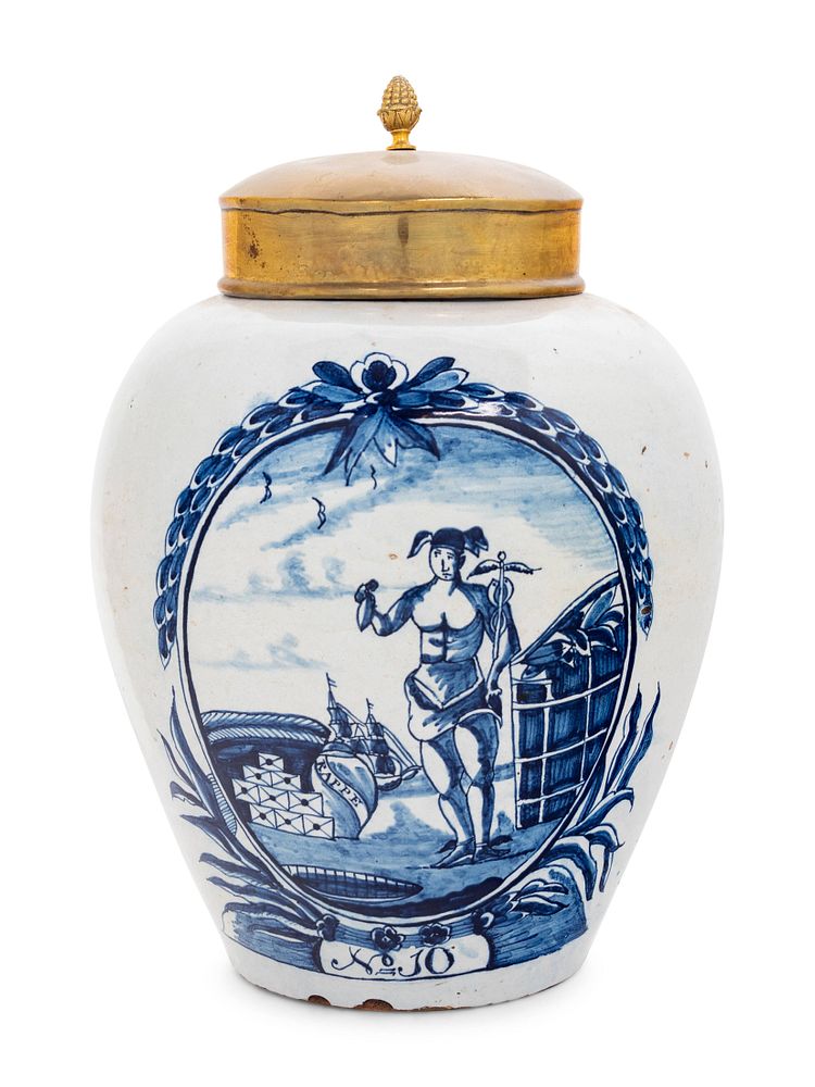 Appraisal: A Delft Blue and White Tobacco Jar A Delft Blue