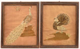 Appraisal: Two th Century Silk Needlework Pictures Peacock and turkey figures