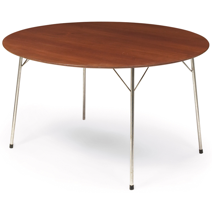 Appraisal: Fritz Hansen dining table round teak top with beveled edge