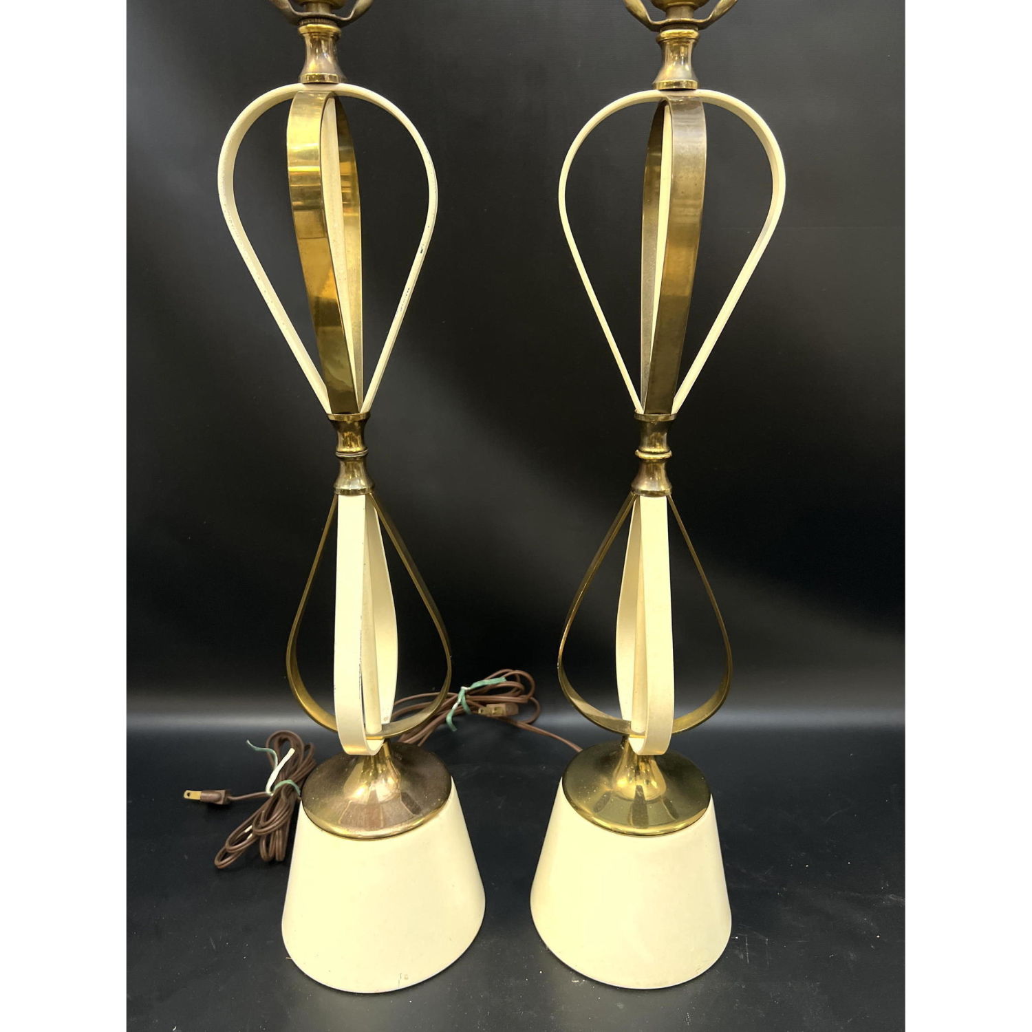 Appraisal: Pr Modernist Table Lamps Brass and Painted Metal Finish Hourglass