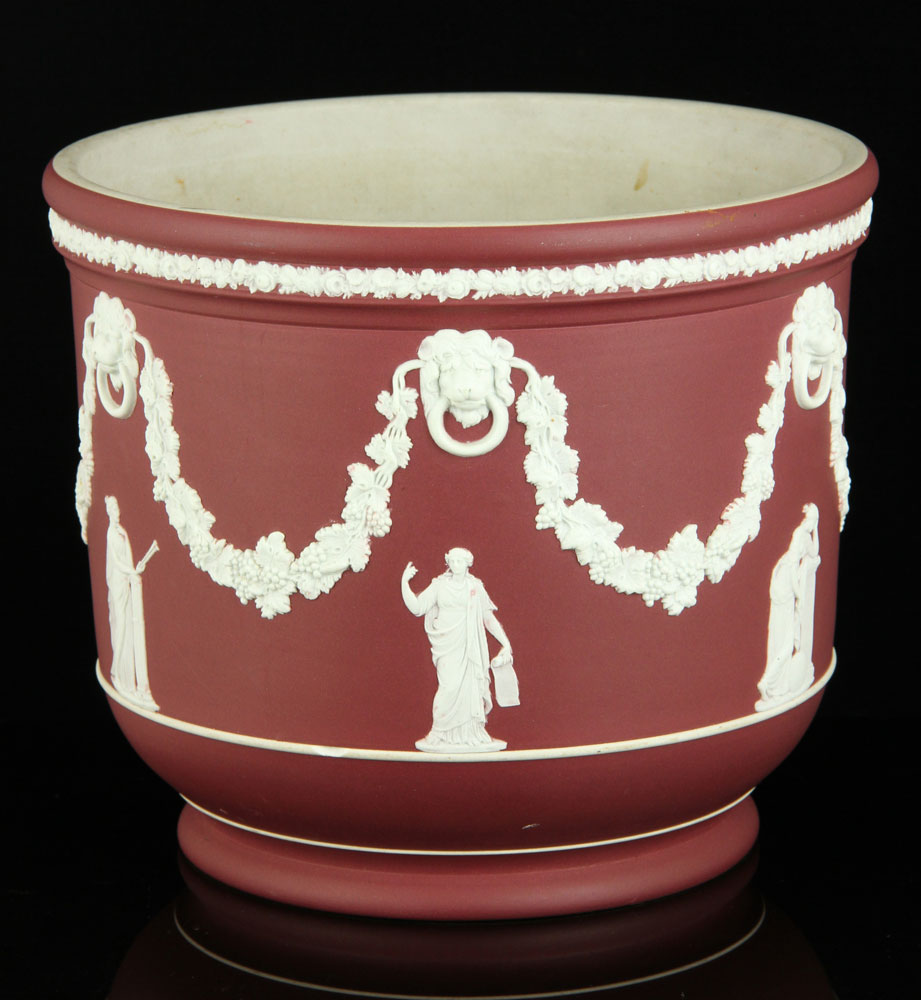 Appraisal: - Wedgwood Jasperware Flower Pot Wedgwood Jasperware burgundy and white