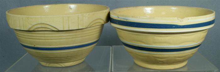 Appraisal: yellowware bowls light blue cream slip bands blue banded hairlines