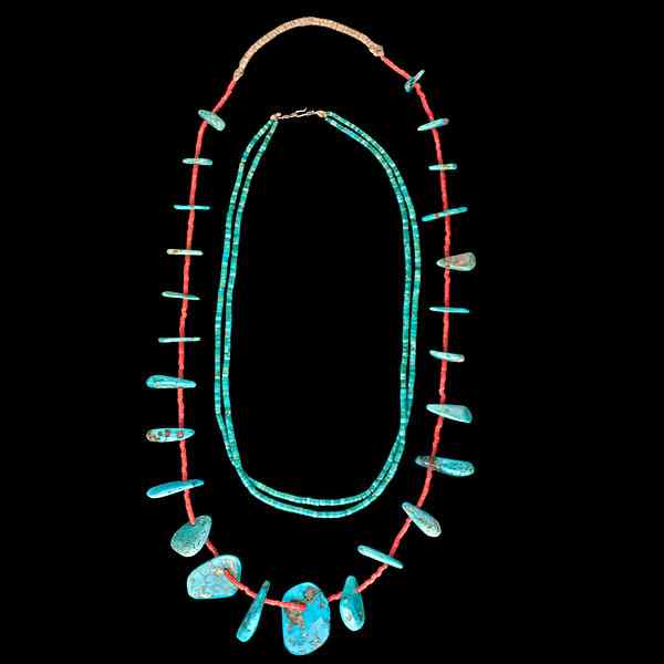 Appraisal: Southwestern Pueblo Turquoise Tab Necklace Collected by Virginia Doneghy -