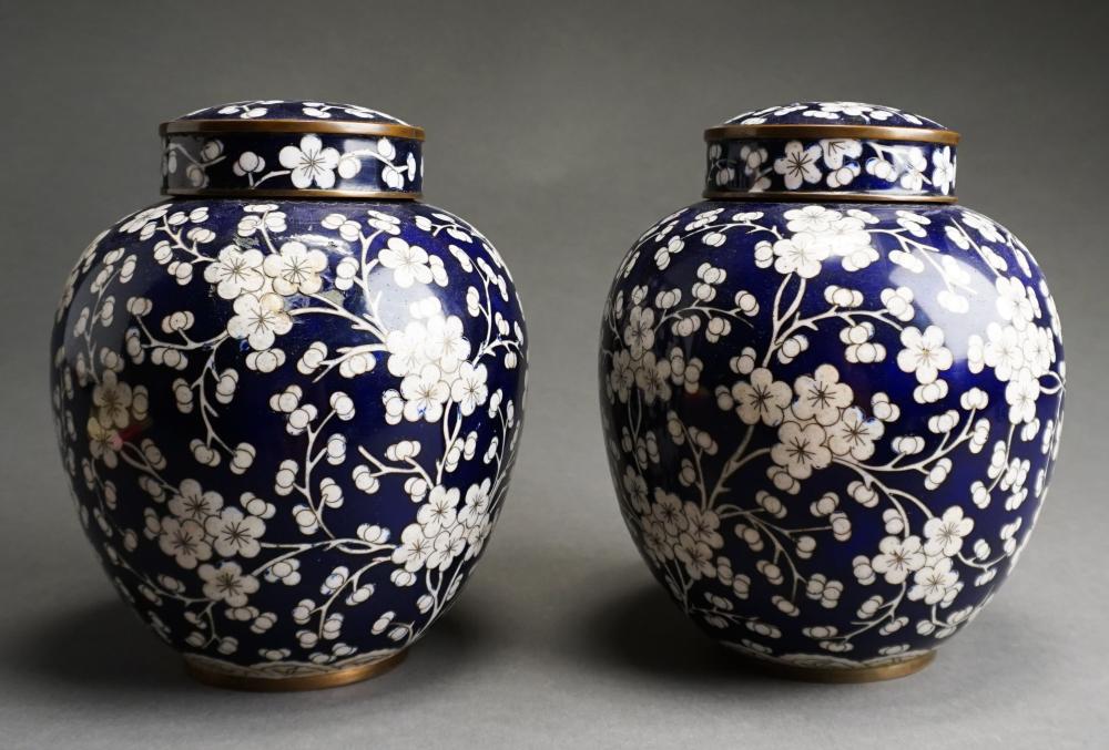 Appraisal: Pair of Chinese Cloisonne Covered Ginger Jars H in cm