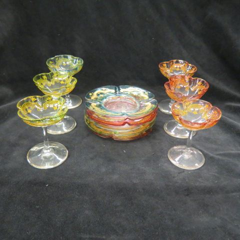 Appraisal: Set of Moser Art Glass Palete Clensingstemware with underplates various