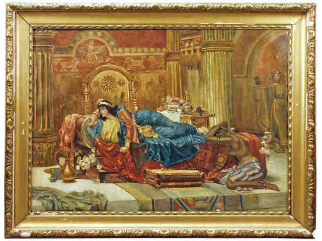 Appraisal: Large th Century oil on canvas of Cleopatra reclining on