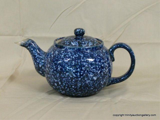 Appraisal: Blue Splatterware Pottery Tea Pot - unmarked and no damage