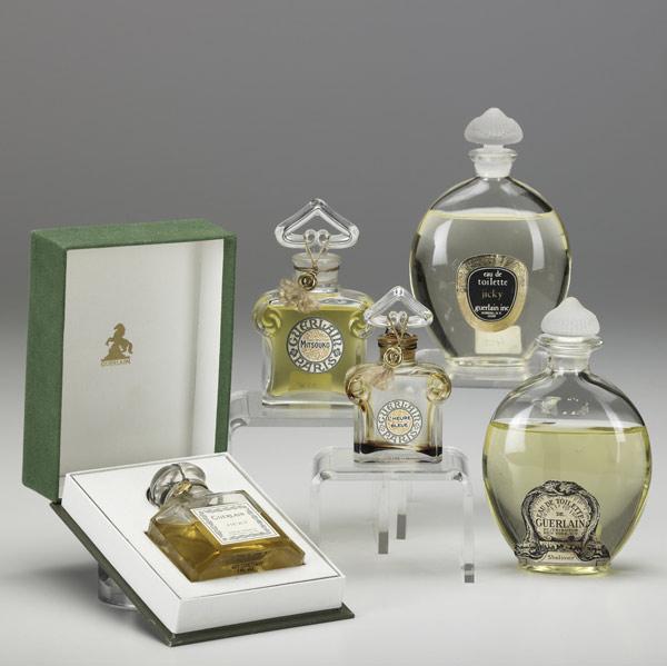 Appraisal: FIVE GUERLAIN PERFUMES Include oz Jicky in original green presentation