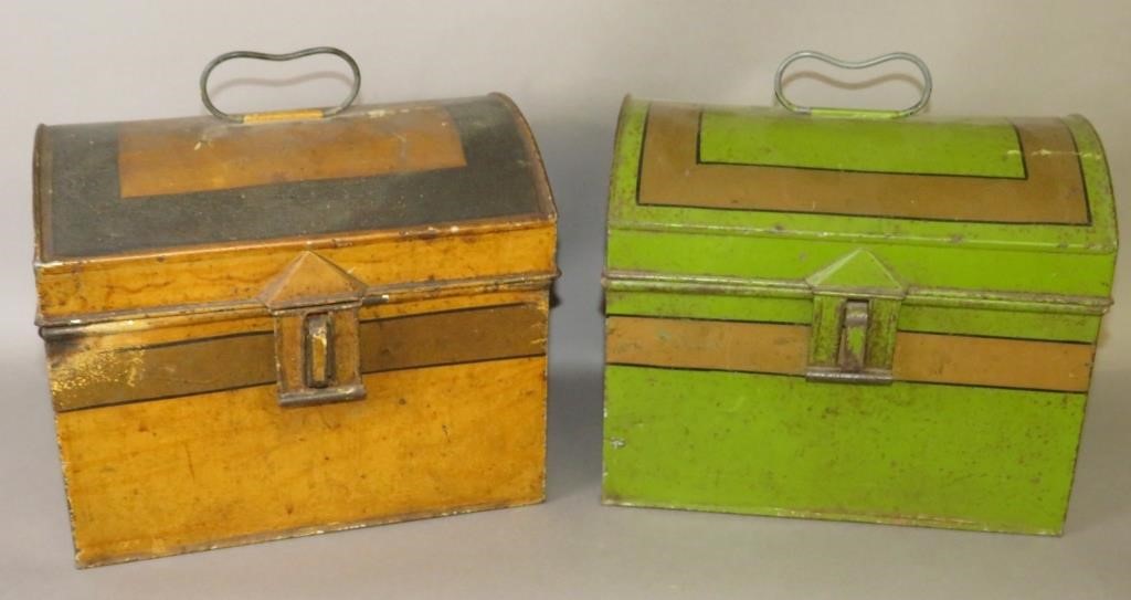 Appraisal: BRIGHT COLOR PAINTED DOMED TIN DOCUMENT BOXESca mid-late th century