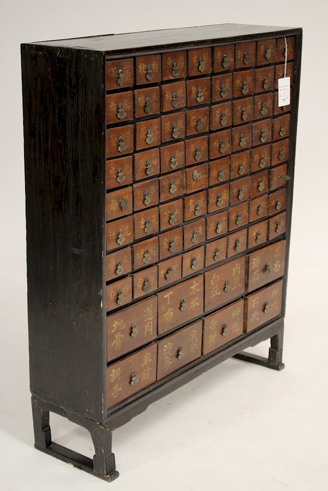 Appraisal: Asian Red and Black Apothecary Cabinet With drawers all with